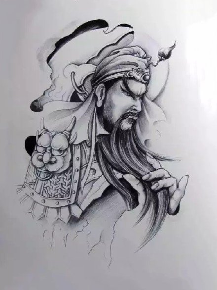 关羽主题的传统关公纹身手稿图片(7/9)