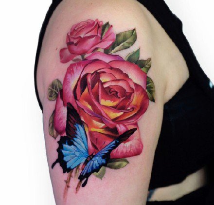 包臂包腿艳丽的16款红玫瑰纹身图案