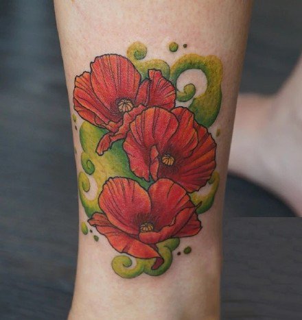 艳丽大红色9款罂粟花纹身图案