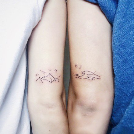 情侣小山和浪花的一组小清新手腕纹身图片