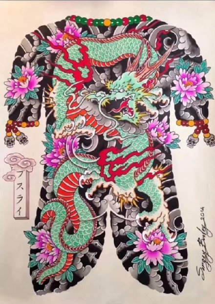 35款传统的大满背纹身手稿效果图赏析(17/35)