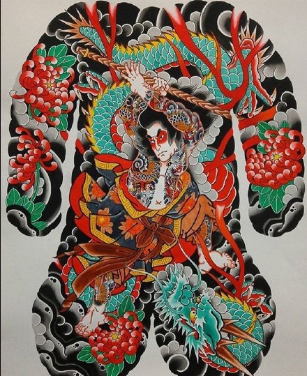 35款传统的大满背纹身手稿效果图赏析(16/35)