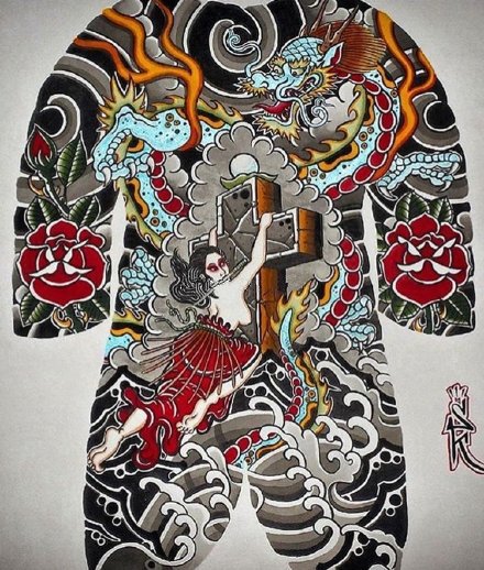 35款传统的大满背纹身手稿效果图赏析(15/35)