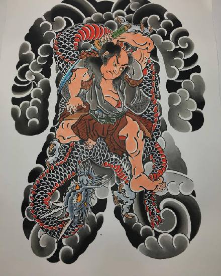 35款传统的大满背纹身手稿效果图赏析(12/35)