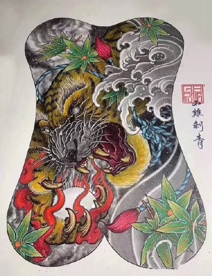 35款传统的大满背纹身手稿效果图赏析(6/35)