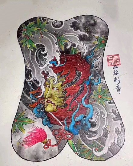 35款传统的大满背纹身手稿效果图赏析(4/35)