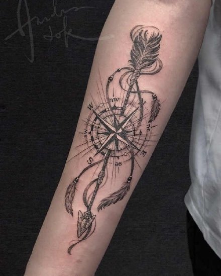 9款好看的指南针指北针主题的纹身作品