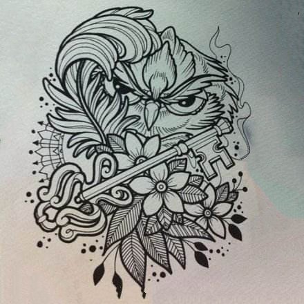 35款猫头鹰主题的纹身手稿图片(22/34)