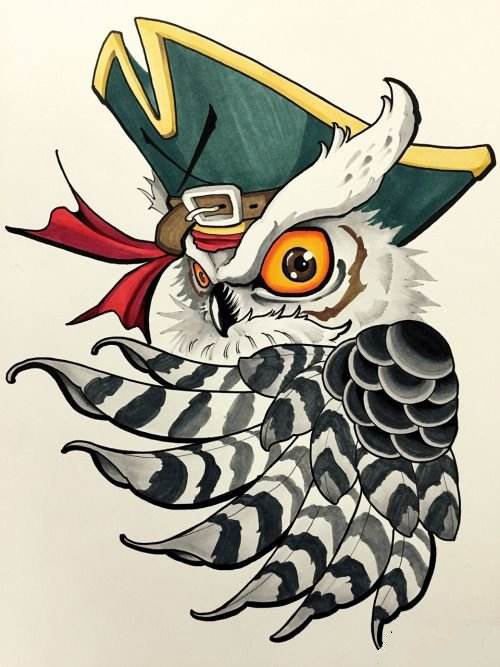 35款猫头鹰主题的纹身手稿图片(23/34)