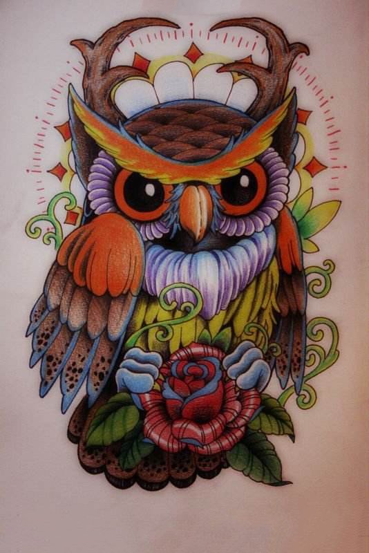 35款猫头鹰主题的纹身手稿图片(14/34)