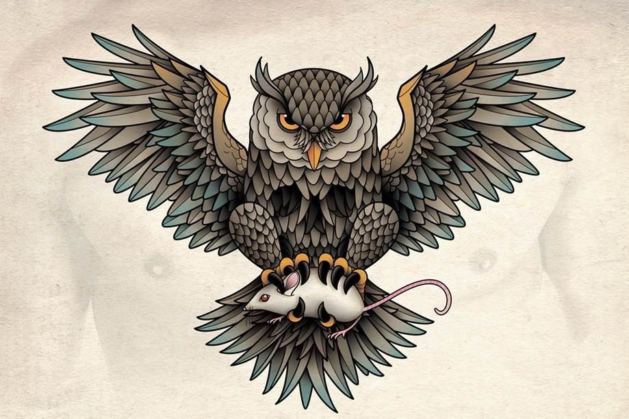 35款猫头鹰主题的纹身手稿图片(12/34)