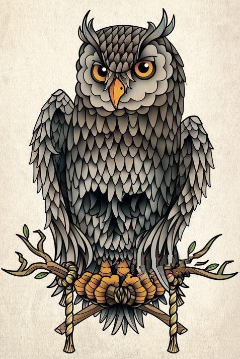 35款猫头鹰主题的纹身手稿图片(4/34)