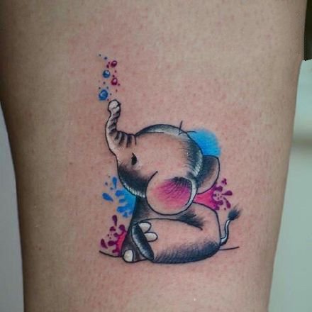 小象和气球搭配的9款小清新彩色象纹身图片