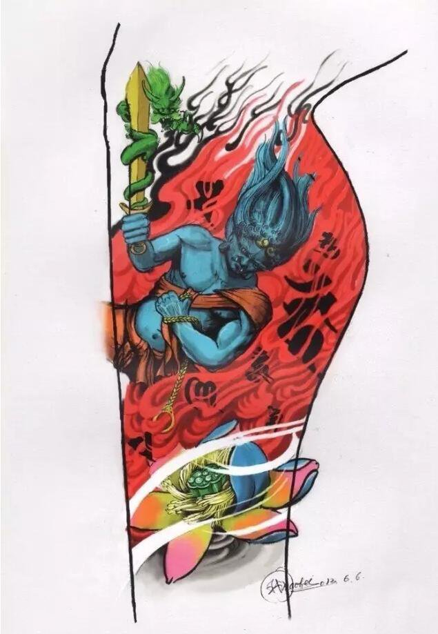 32款不动明王主题的纹身手稿 属鸡人的守护神(9/32)