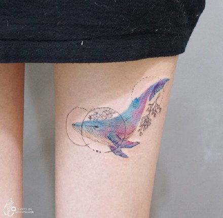 小鲸鱼纹身 小清新的9款彩色鲸鱼纹身图片
