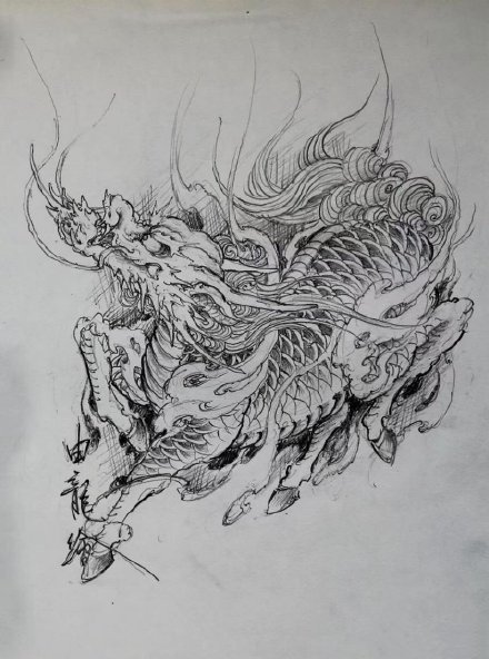 一组麒麟纹身的线稿手稿赏析(9/10)
