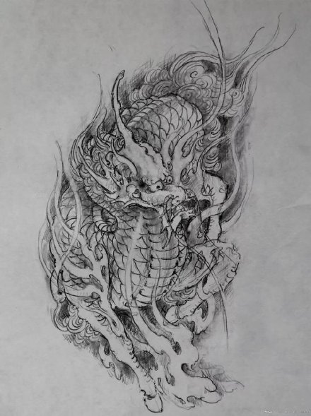 一组麒麟纹身的线稿手稿赏析(8/10)