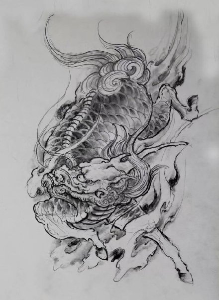 一组麒麟纹身的线稿手稿赏析(6/10)