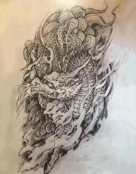 一组麒麟纹身的线稿手稿赏析(5/10)