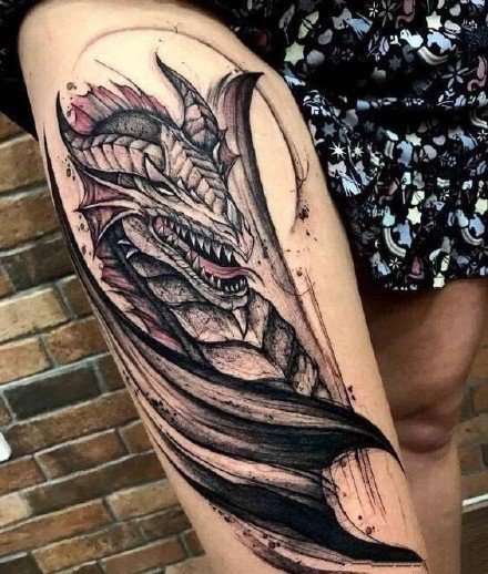 龙头主题的一组纹身作品,神龙见首不见尾