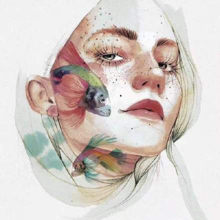 创意的一组水彩女郎纹身手稿素材图片(8/9)