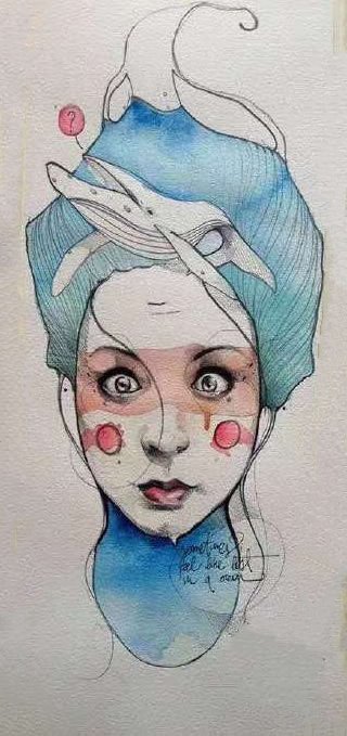 创意的一组水彩女郎纹身手稿素材图片(4/9)