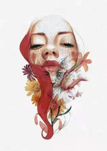 创意的一组水彩女郎纹身手稿素材图片(1/9)