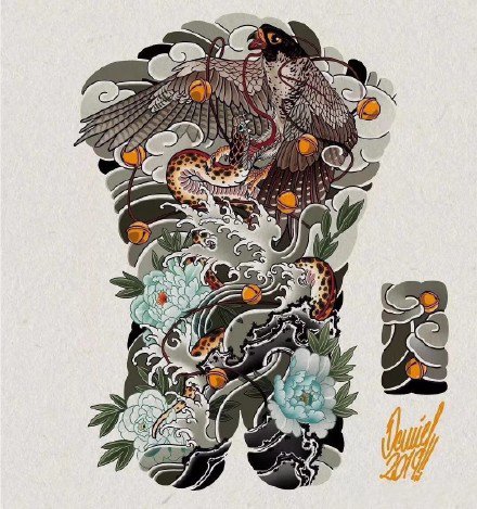 35组新传统等大满背的纹身手稿素材图片(33/35)