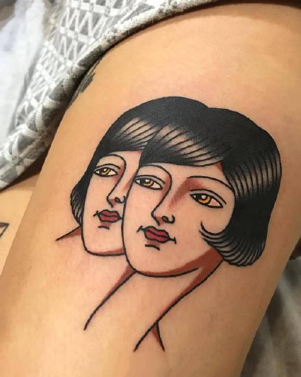 一组oldschool风格的欧美女郎纹身图案