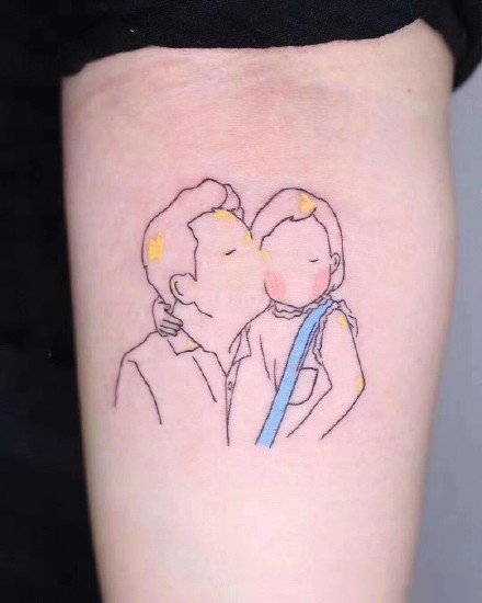 一组极简主义的彩色卡通小纹身图案