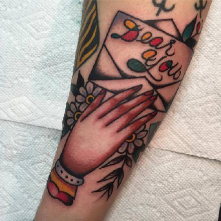 一组经典的oldschool风格的彩色纹身图案