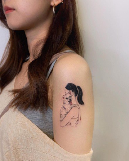 一组可爱的小猫小狗纹身图案