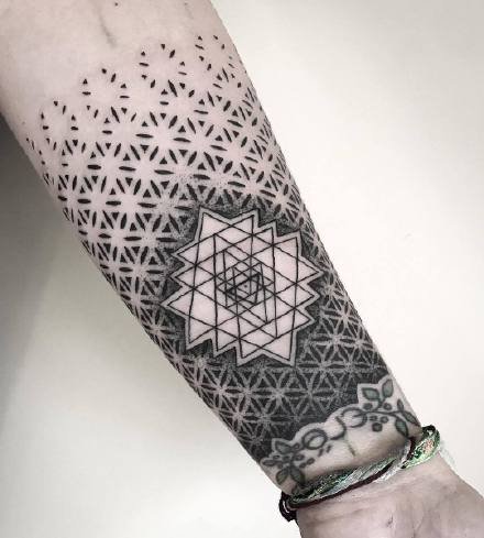 一组小臂位置的点刺纹身图案
