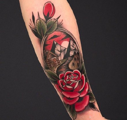 一组美式风格oldschool手臂纹身