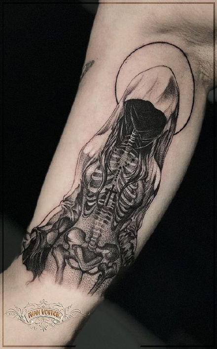 一组黑色写实死神纹身图案