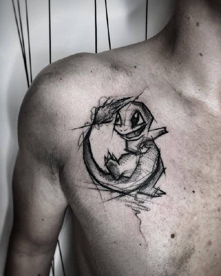 一组暗黑风格的卡通纹身图案