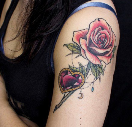 一组彩色植物花朵纹身图案欣赏