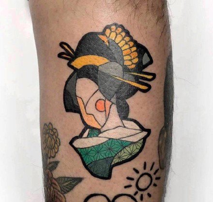 一组彩色可爱的抽象纹身图案