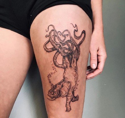 一组黑灰八爪鱼纹身图案