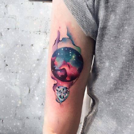 一组美丽的水彩女生纹身图案