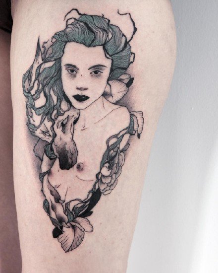 一组人物插画手臂纹身图案