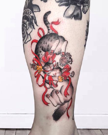 一组超可爱的猫猫纹身图案