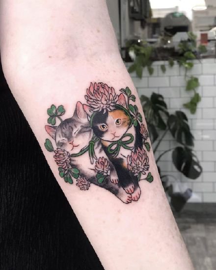 一组超可爱的猫猫纹身图案