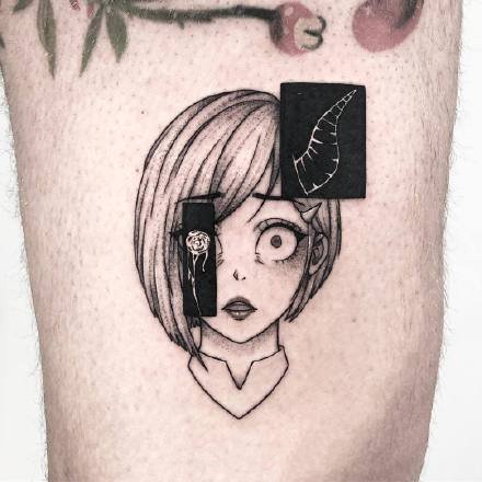 一组暗黑女生肖像纹身图案