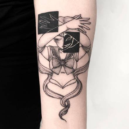 一组暗黑女生肖像纹身图案