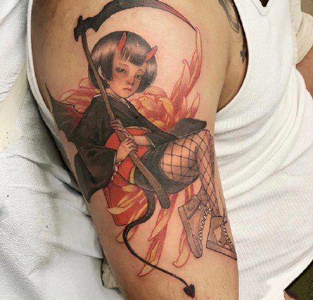一组可爱女孩彩色纹身图案欣赏