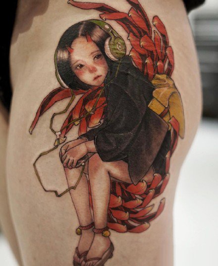 一组可爱女孩彩色纹身图案欣赏
