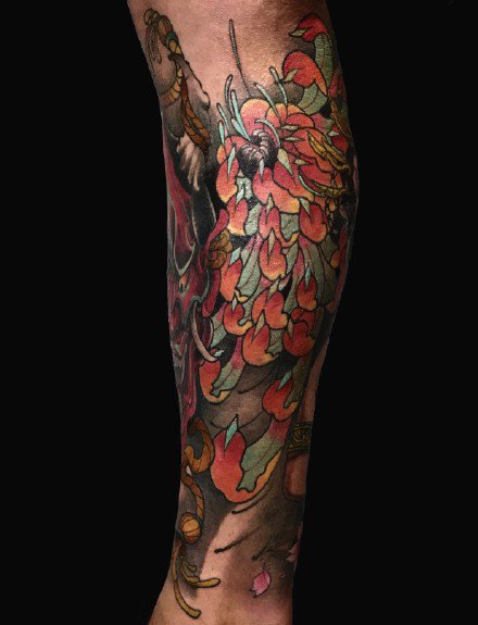 一组小腿欧美写实彩色纹身图案