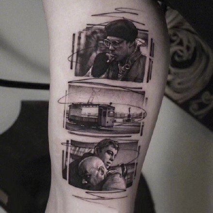 手臂上的肖像黑白纹身图案欣赏
