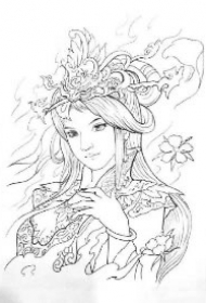 日式艺伎的9款纹身线稿手稿图片